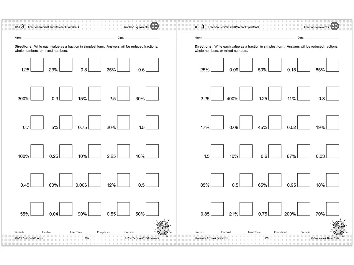200 Timed Math Tests Workbook - US 2989