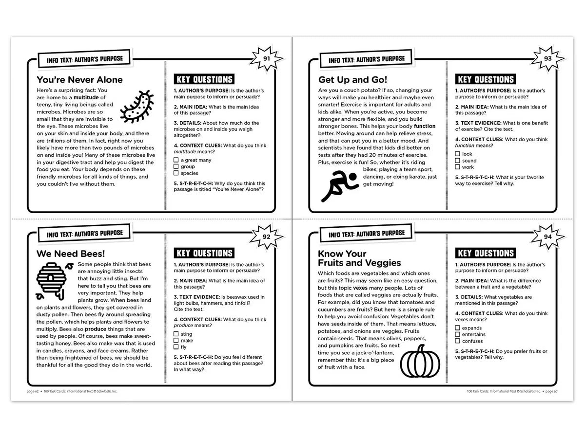 Informational Text 100 Task Cards Workbook - US 8654