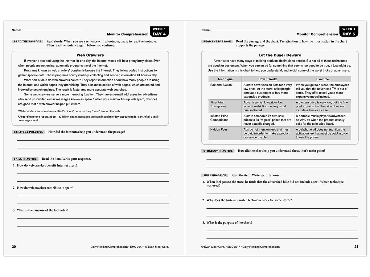 Daily Reading Comprehension Activities Workbook - Gr. 7 - US 9976
