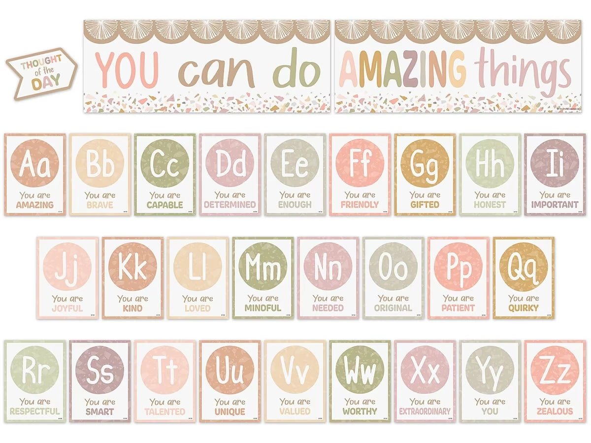 Terrazzo Tones Alphabet Card Affirmations Bulletin Board Set - US 3907