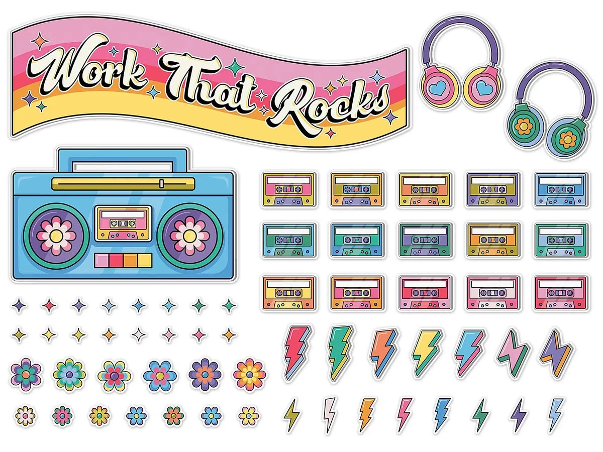 Retro Remix Work That Rocks Motivational Bulletin Board Set - US 2074