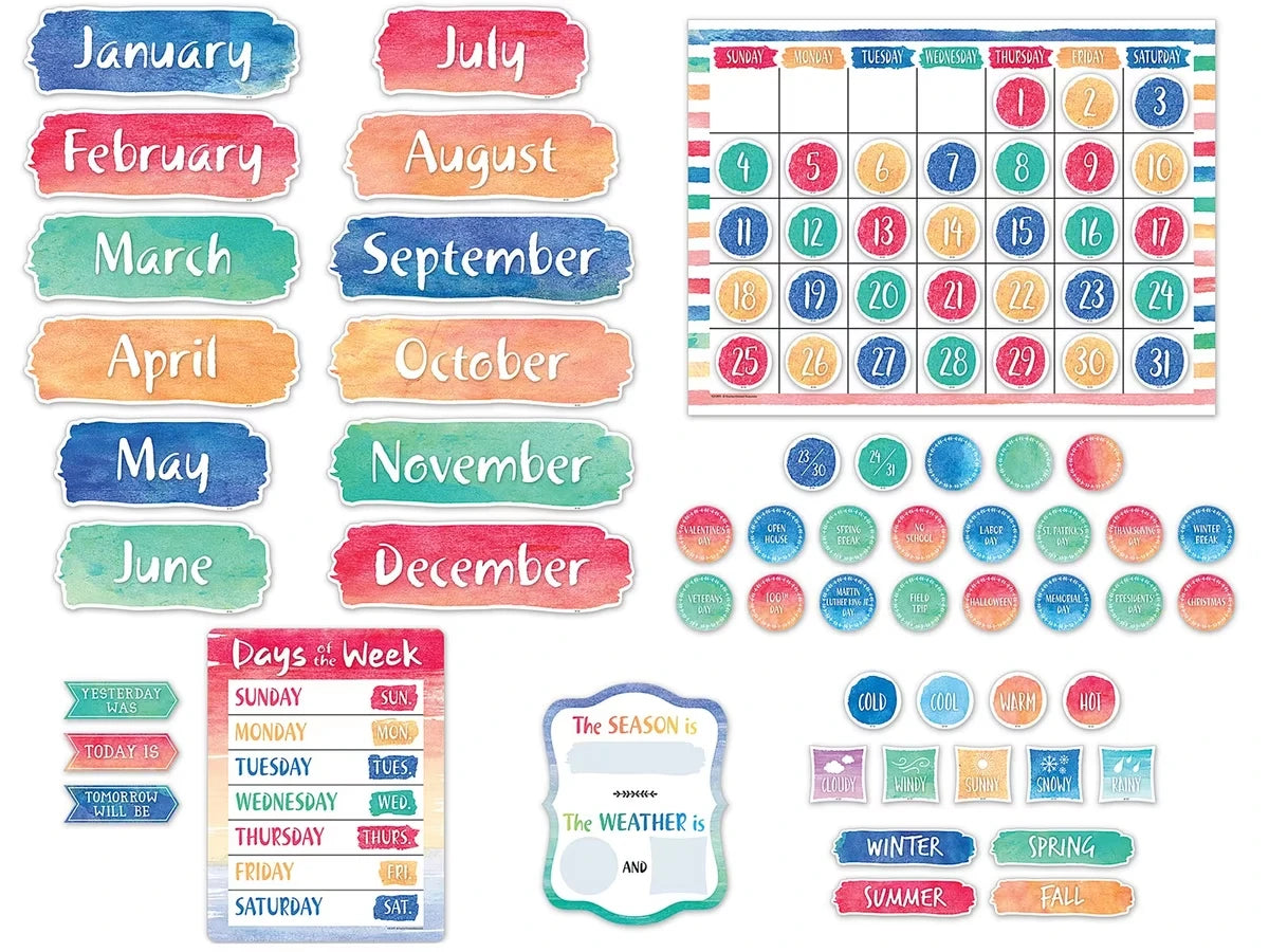 Watercolor Calendar Bulletin Board Set - US 8908