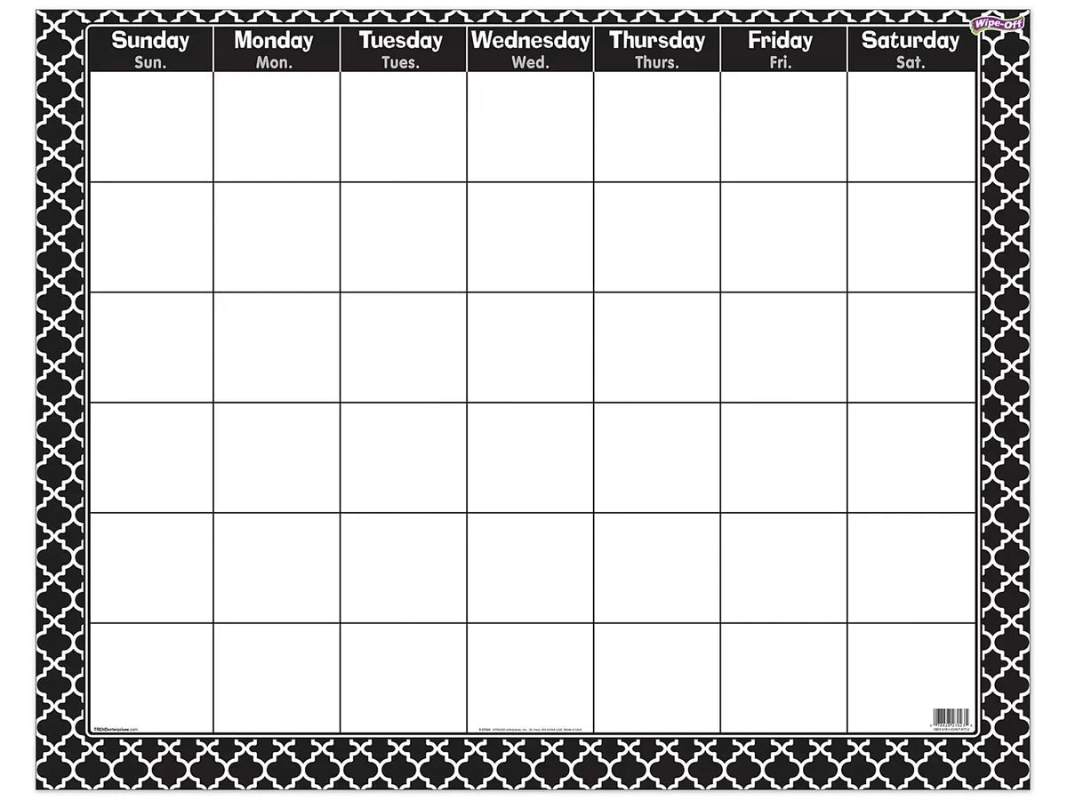 Moroccan Print Write & Wipe Classroom Calendar - US 5217