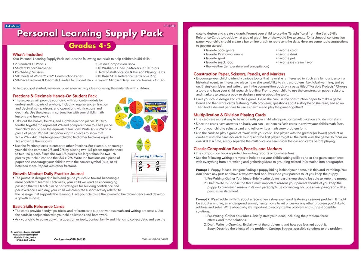Personal Learning Supply Pack – Gr. 4-5 - US 3571
