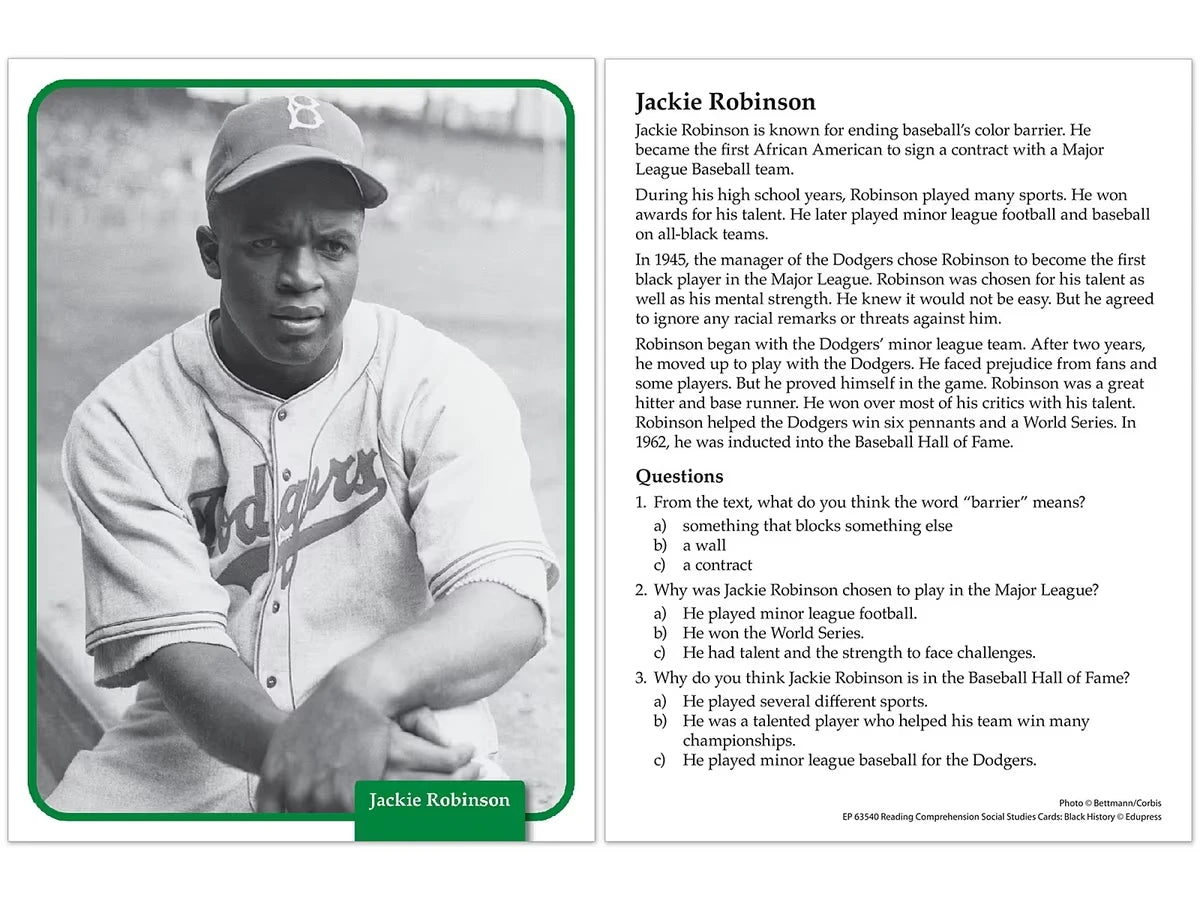 Black History Reading Comprehension Cards - US 8172