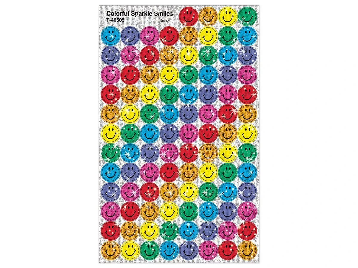 Colorful Sparkle Smiley Face Stickers - US 8348
