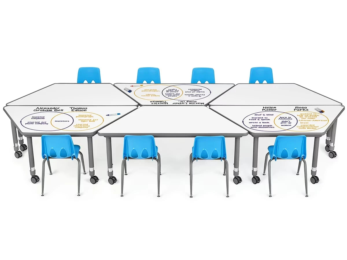 Flex-Space Write & Wipe Mobile Trapezoid Table - US 6534