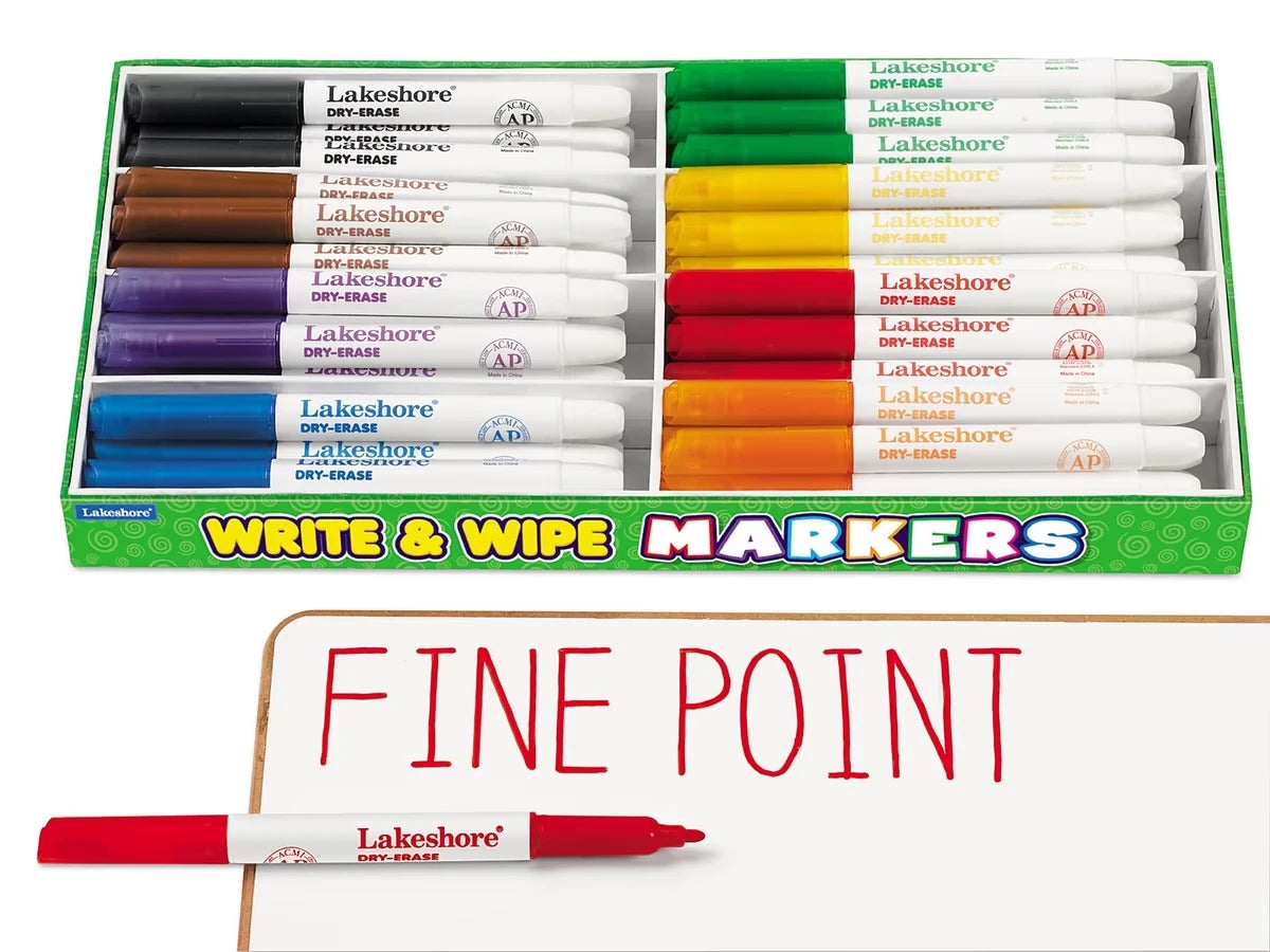 Write & Wipe Thin-Line Markers - Class Pack - US 3167