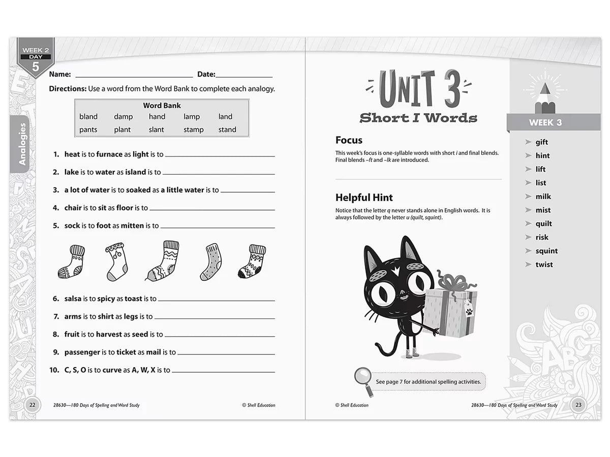 180 Days of Spelling Workbook - Gr. 2 - US 7457