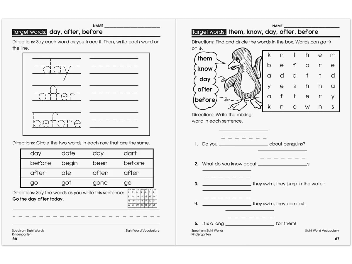 Spectrum® Sight-Words Workbook - Kindergarten - US 1946