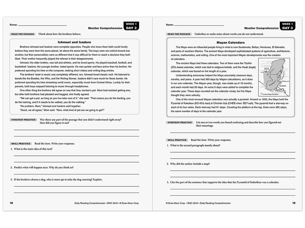Daily Reading Comprehension Activities Workbook - Gr. 6 - US 1242