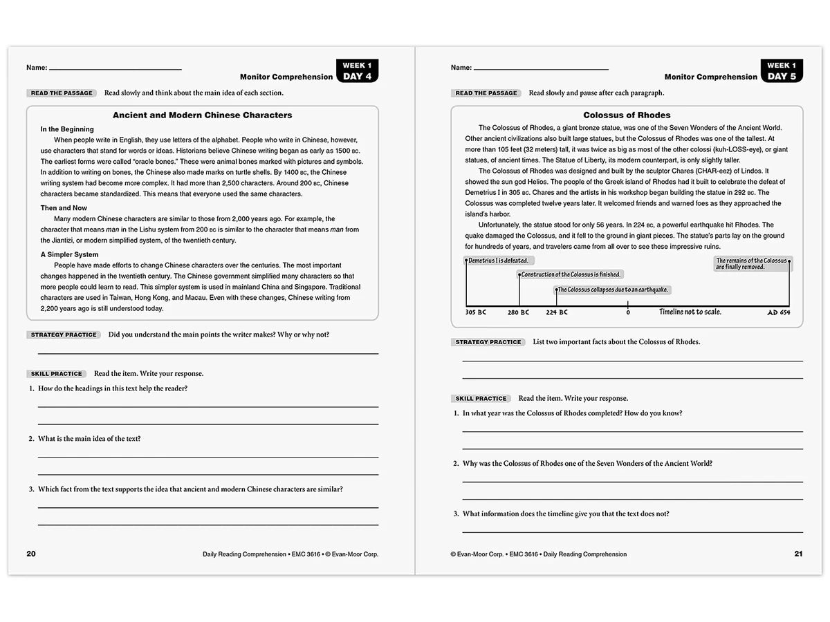Daily Reading Comprehension Activities Workbook - Gr. 6 - US 1242