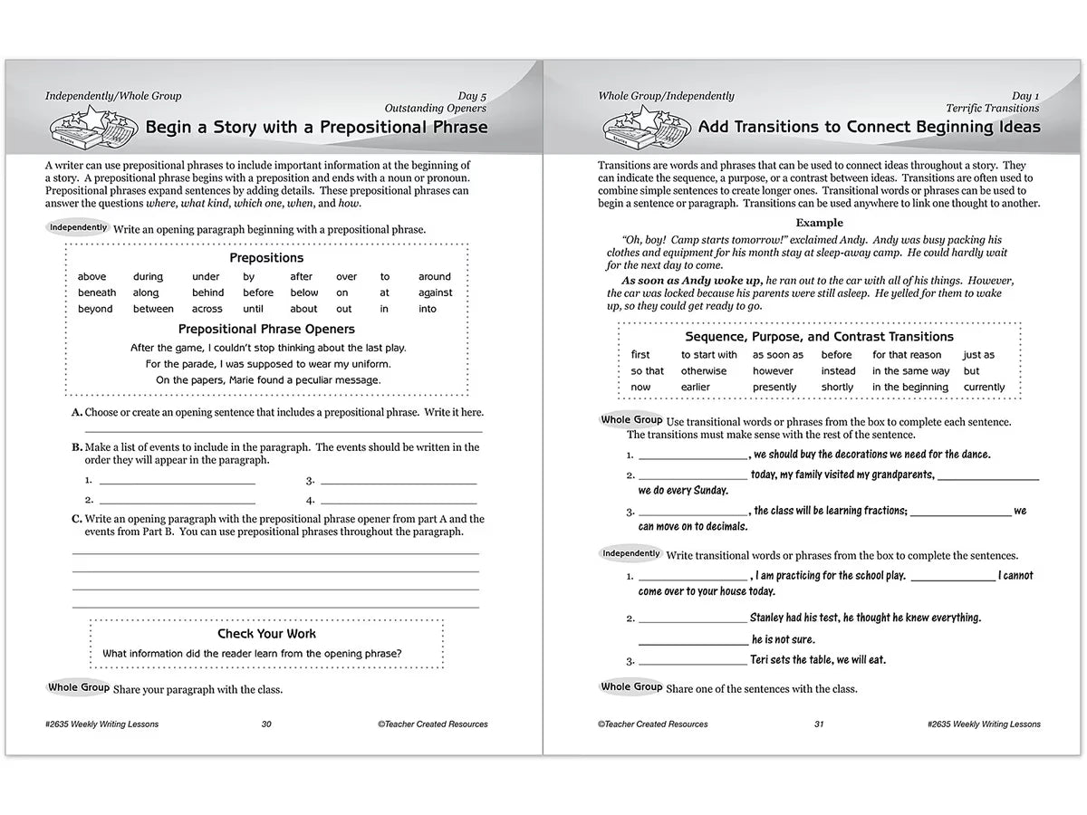 Weekly Writing Lessons Workbook - Gr. 5-6 - US 4695