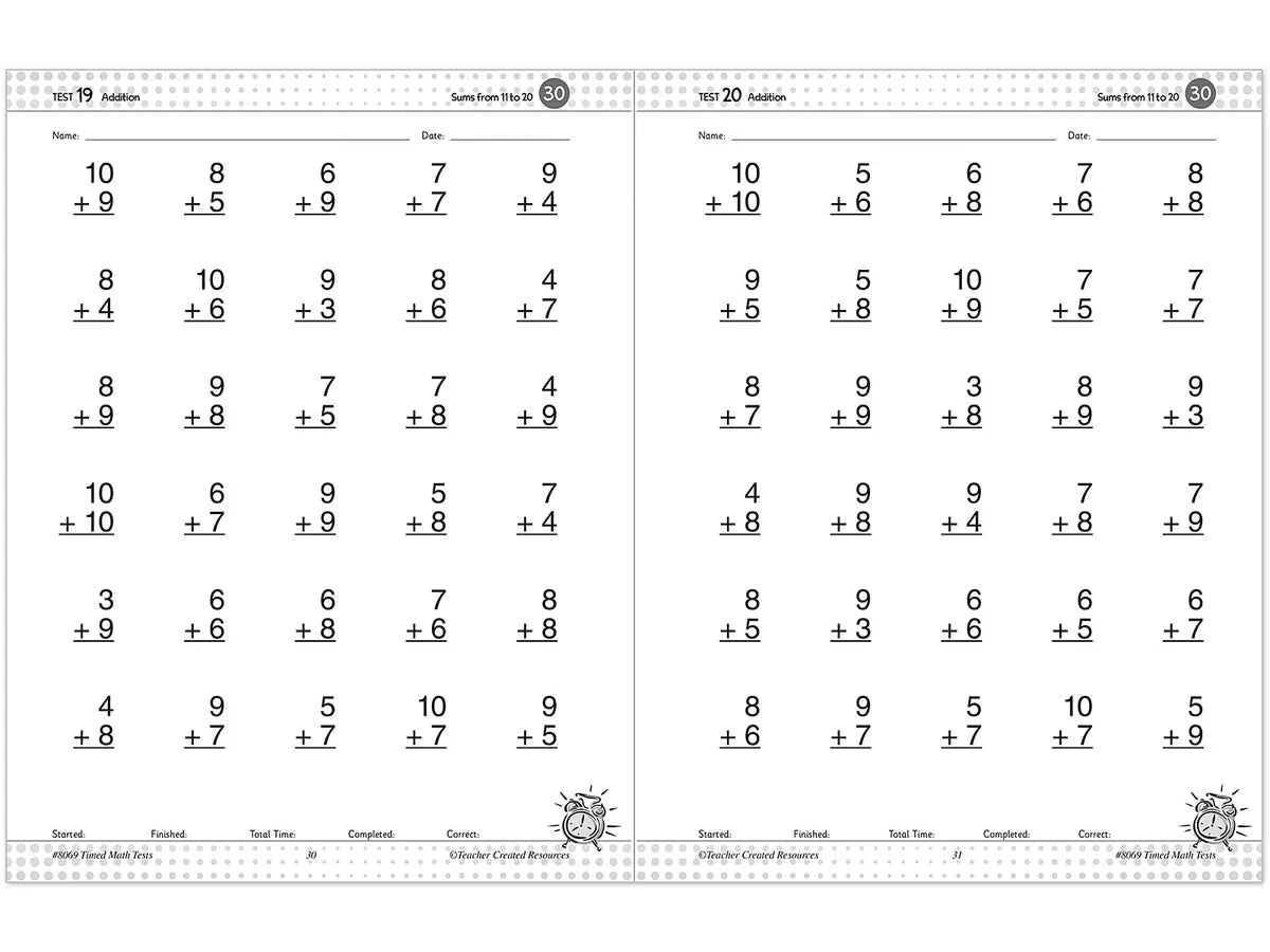 200 Timed Math Tests Workbook - US 2989
