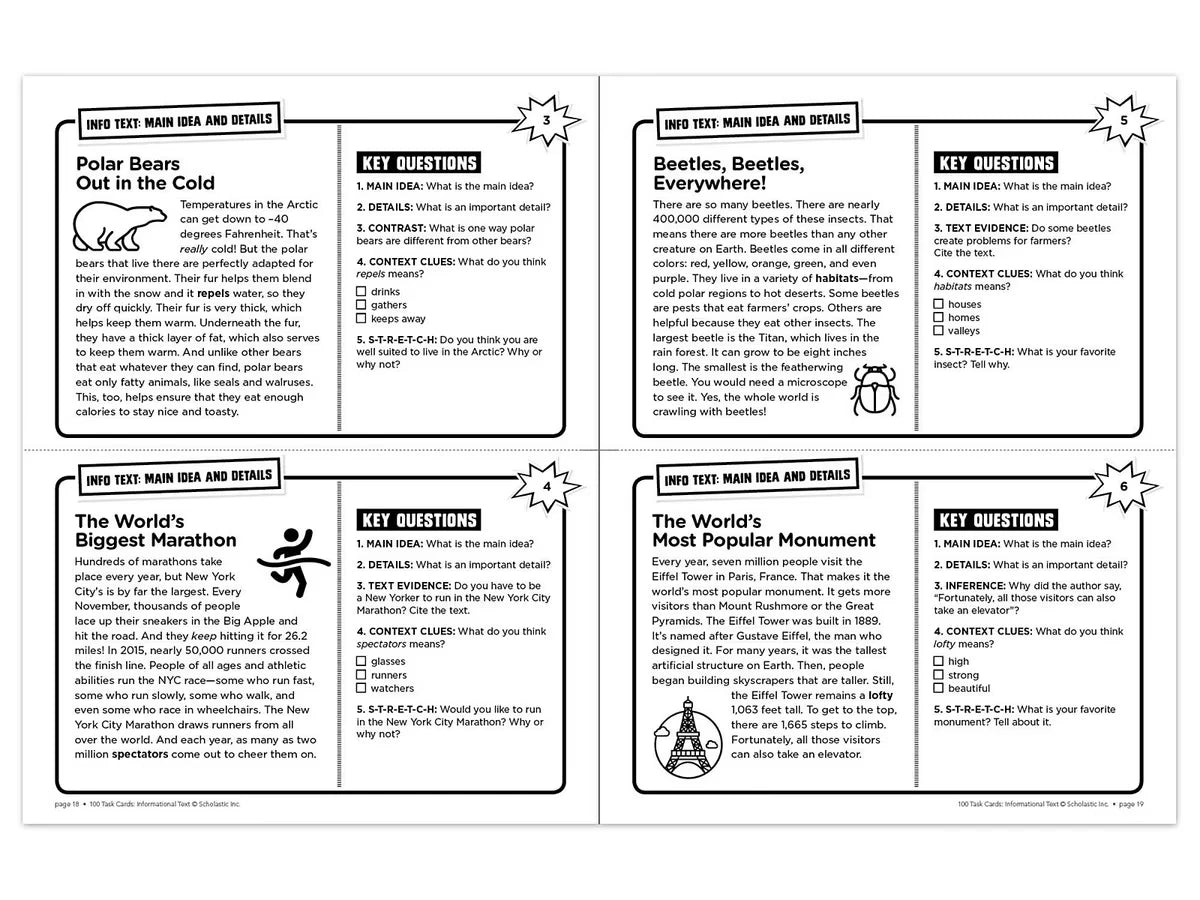 Informational Text 100 Task Cards Workbook - US 8654