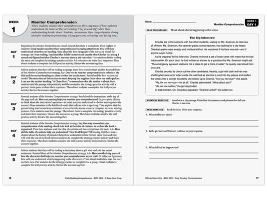 Daily Reading Comprehension Activities Workbook - Gr. 5 - US 3331
