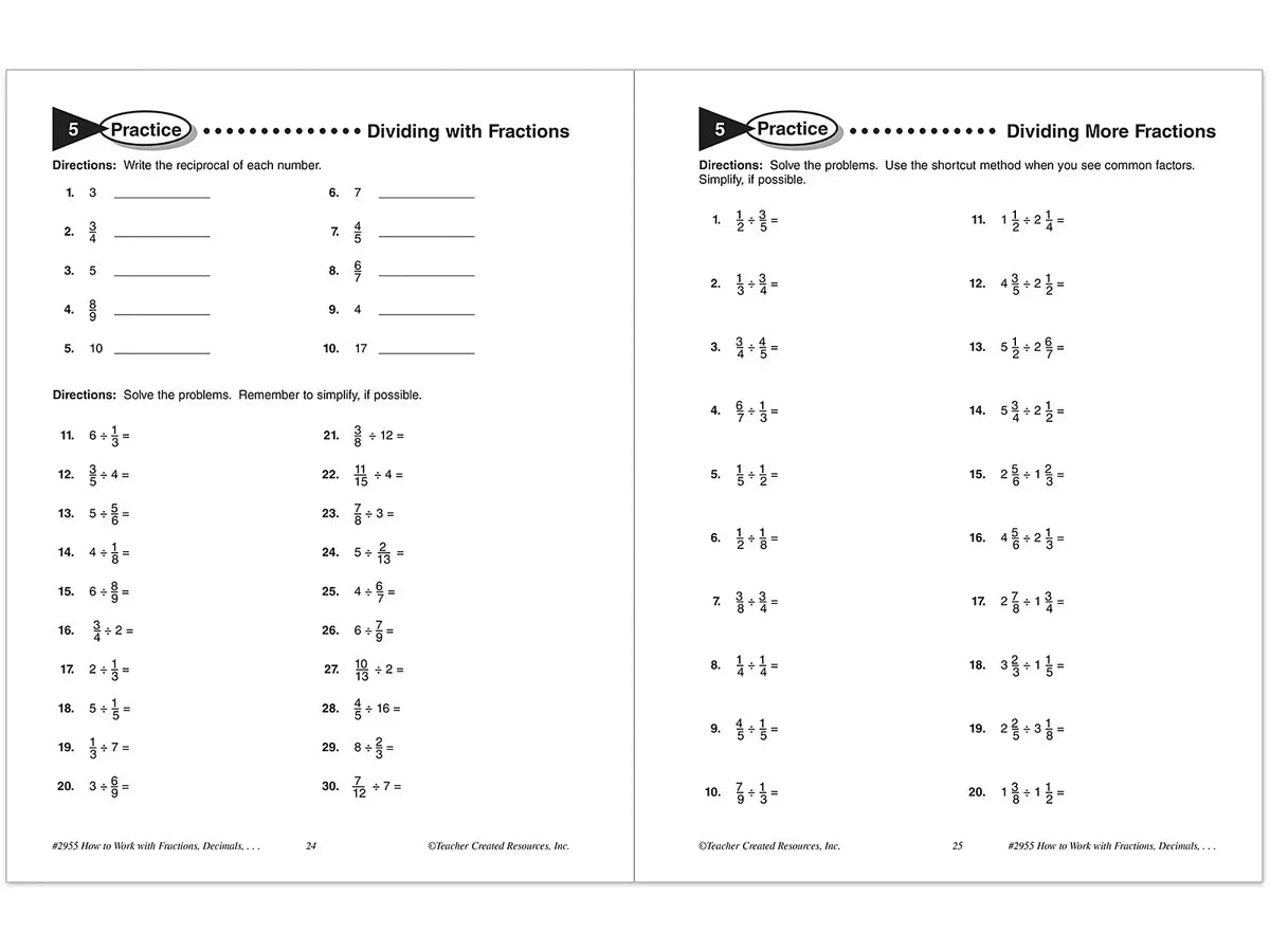 How to Work with Fractions, Decimals & Percents Workbook - US 8973