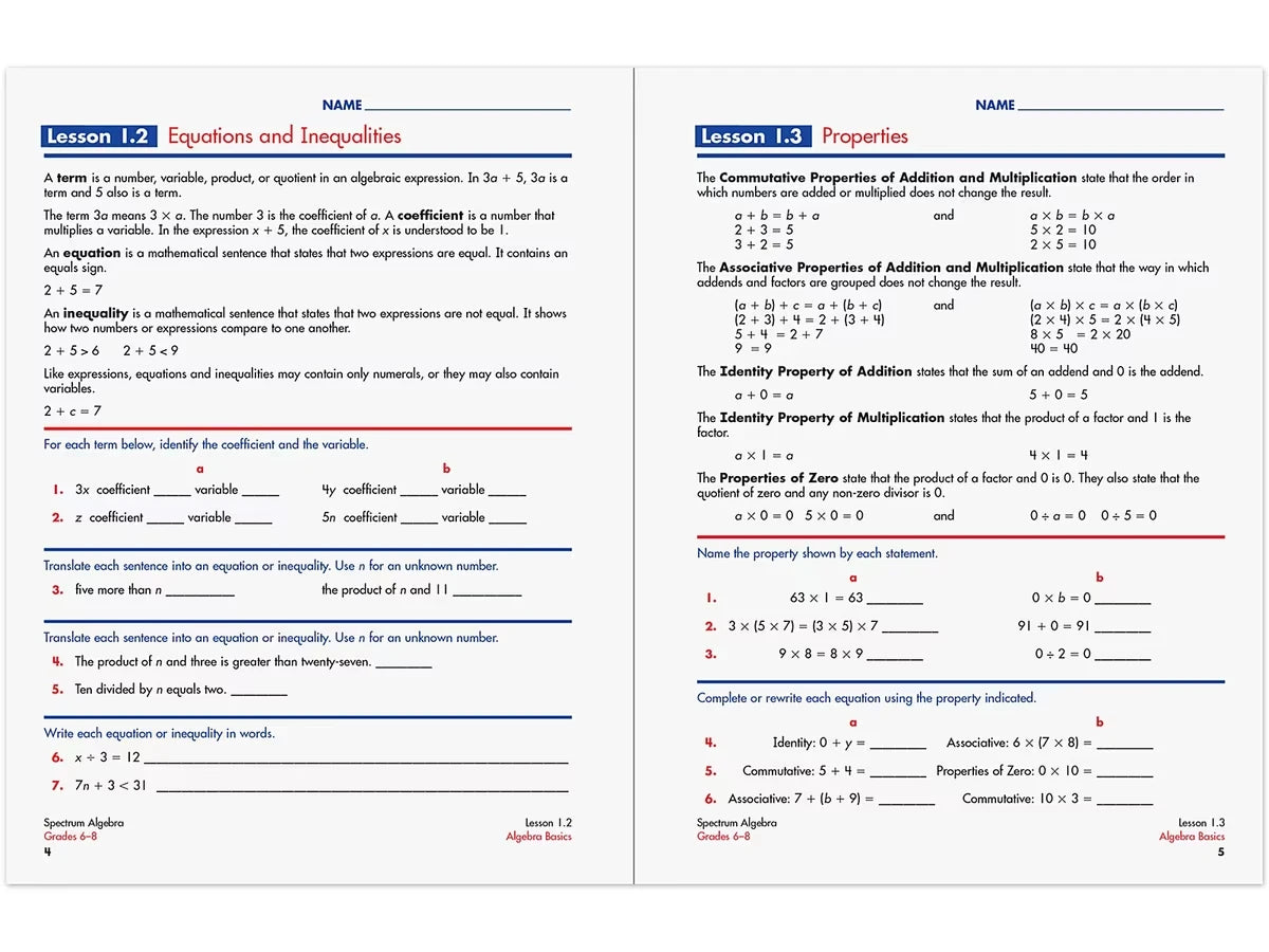 Spectrum® Algebra Workbook - US 3613