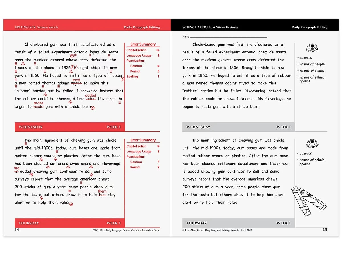Daily Paragraph Editing Workbook - Gr. 6 - US 7982