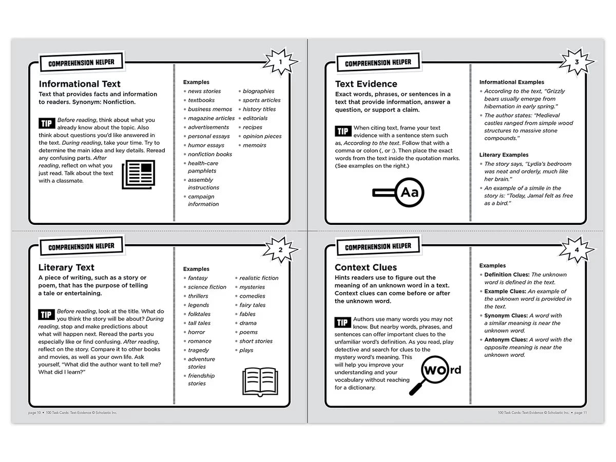 Text Evidence 100 Task Cards Workbook - US 2262