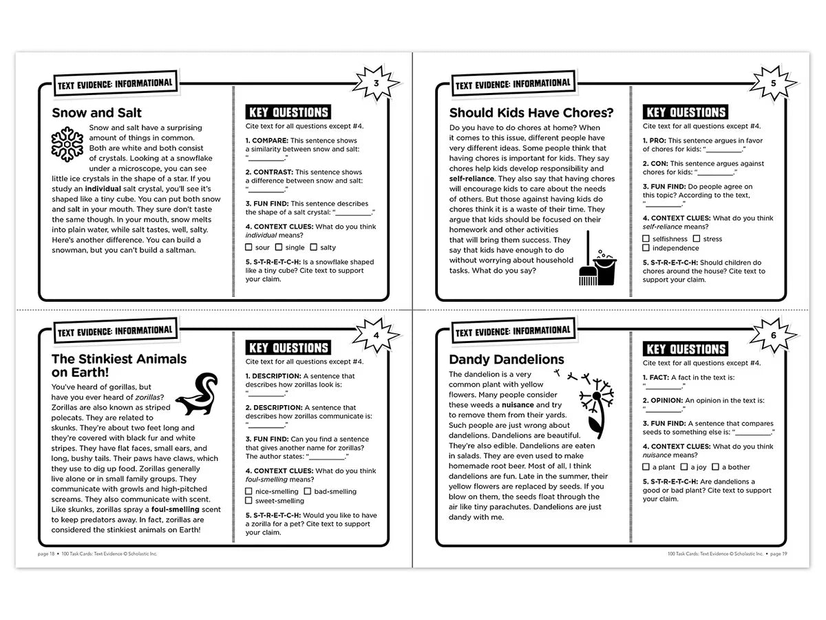 Text Evidence 100 Task Cards Workbook - US 2262