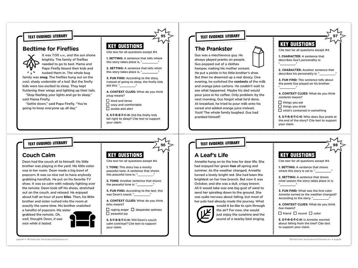 Text Evidence 100 Task Cards Workbook - US 2262
