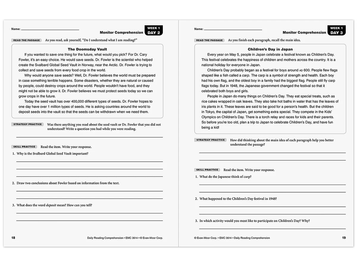 Daily Reading Comprehension Activities Workbook - Gr. 4 - US 4056