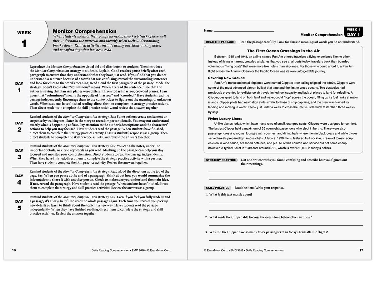Daily Reading Comprehension Activities Workbook - Gr. 8 - US 5143