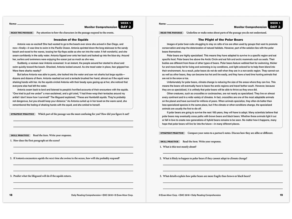 Daily Reading Comprehension Activities Workbook - Gr. 8 - US 5143