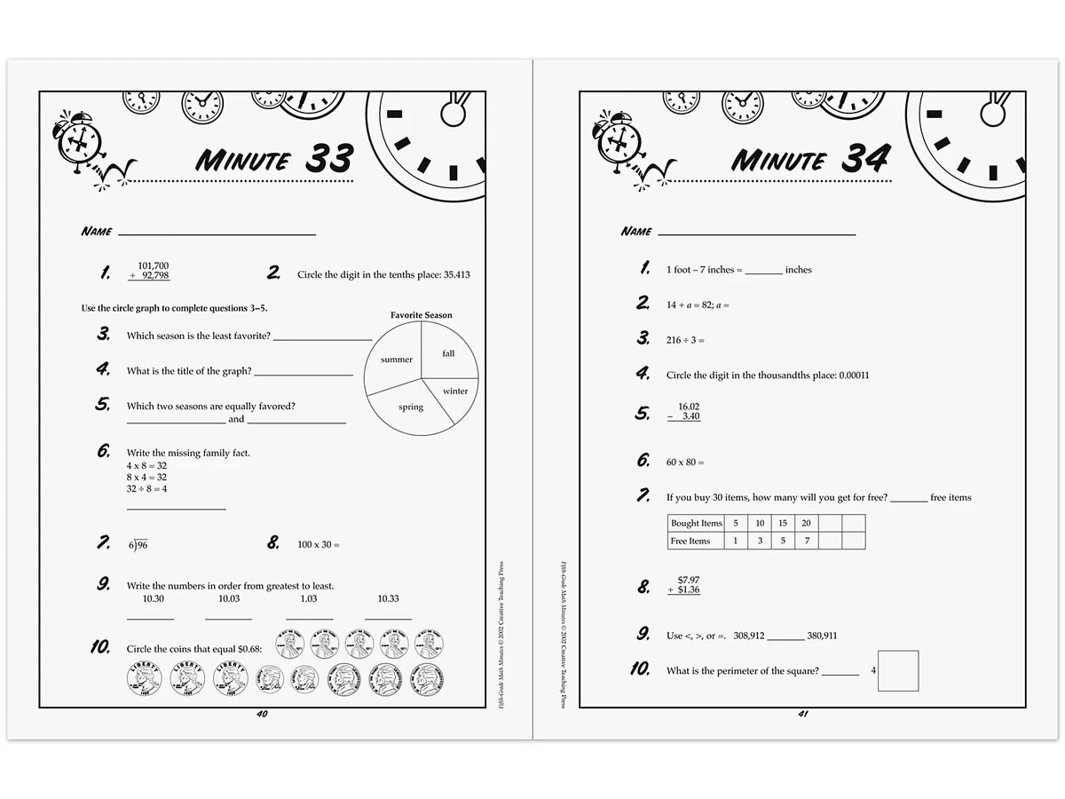 Math Minutes Workbook - Gr. 5 - US 8596