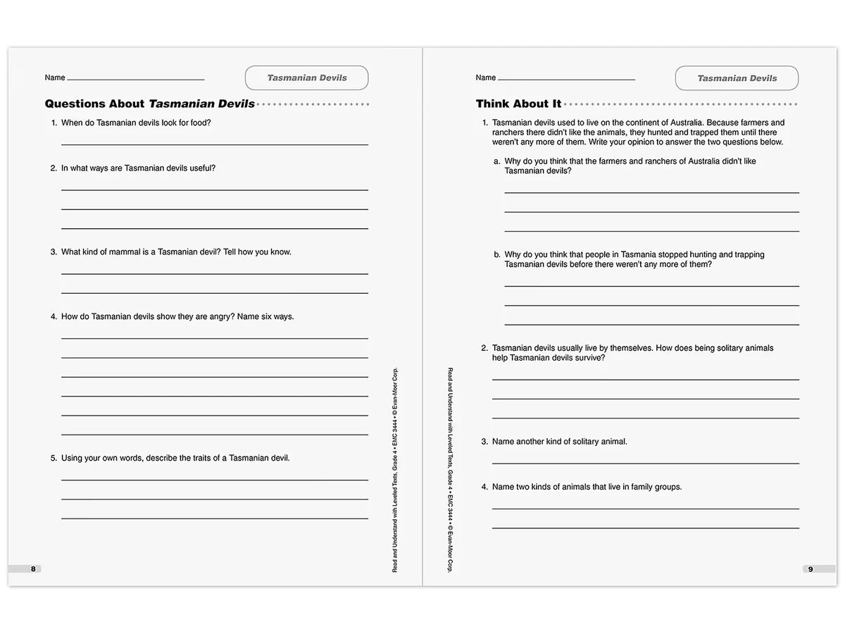 Read & Understand with Leveled Texts Workbook - Gr. 4 - US 8599