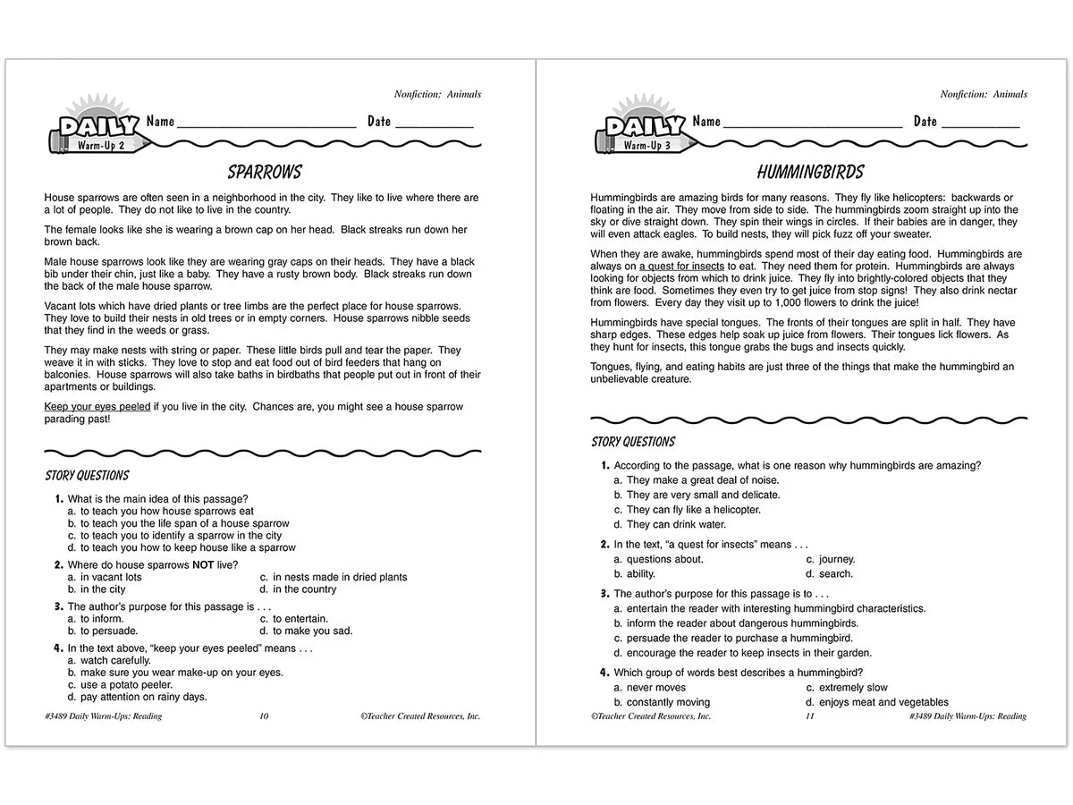 Reading Daily Warm-Ups Workbook - Gr. 3 - US 3064