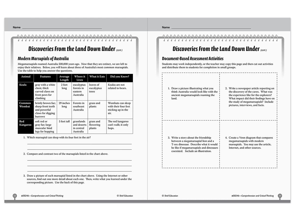 Comprehension and Critical Thinking Workbook - Gr. 6 - US 8801