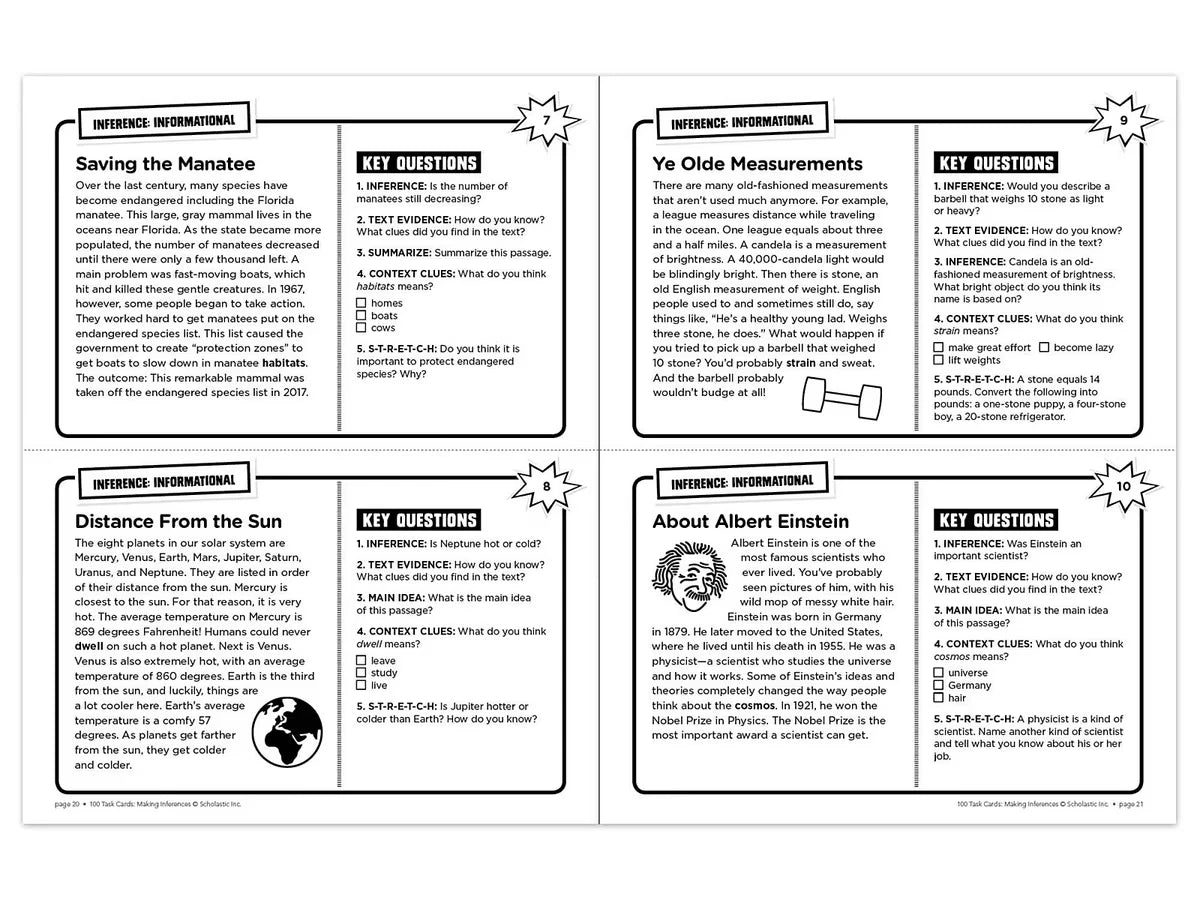 Making Inferences 100 Task Cards Workbook - US 3605