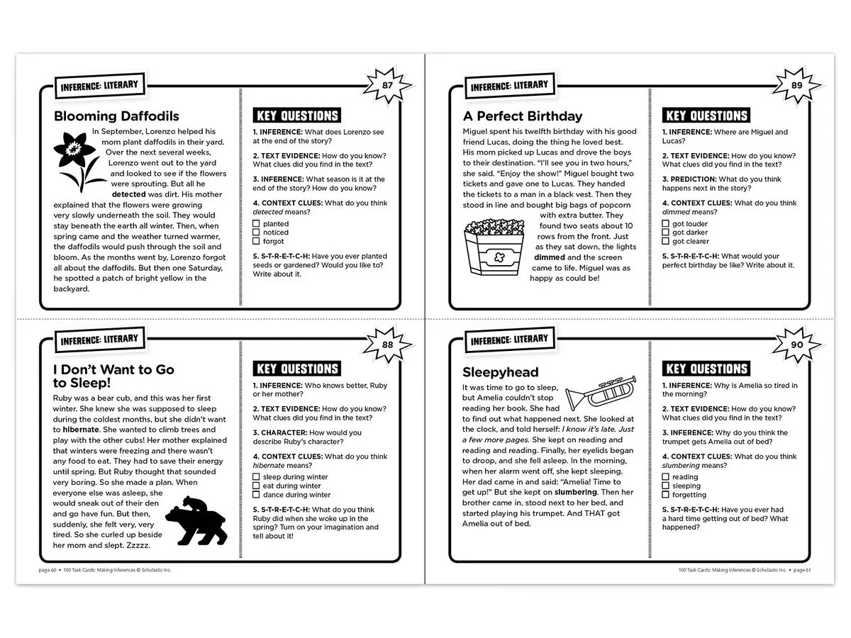 Making Inferences 100 Task Cards Workbook - US 3605