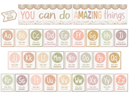 Terrazzo Tones Alphabet Card Affirmations Bulletin Board Set - US 3907