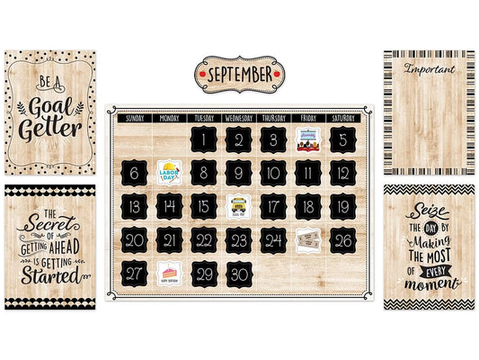 Black, White & Wood Calendar Bulletin Board Set - US 5775
