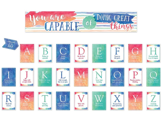 Watercolor Alphabet Card Motivational Bulletin Board Set - US 2960