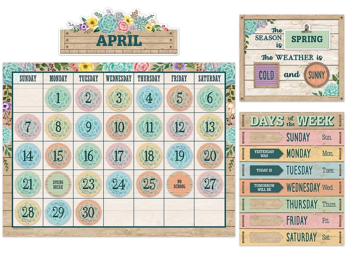 Rustic Bloom Calendar Bulletin Board Set - US 1482