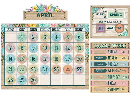 Rustic Bloom Calendar Bulletin Board Set - US 1482