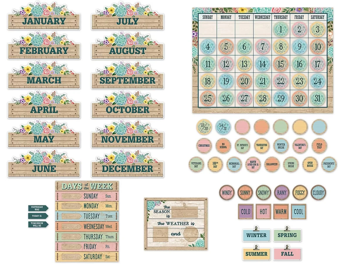 Rustic Bloom Calendar Bulletin Board Set - US 1482