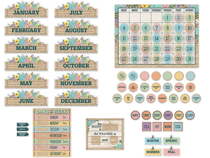 Rustic Bloom Calendar Bulletin Board Set - US 1482