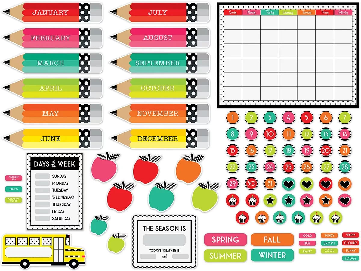 Black, White & Stylish Brights Calendar Bulletin Board Set - US 5255