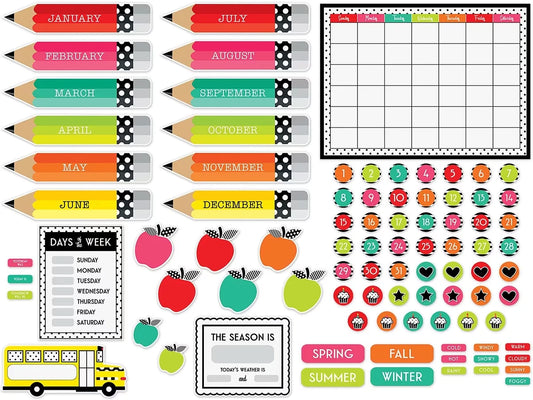 Black, White & Stylish Brights Calendar Bulletin Board Set - US 5255