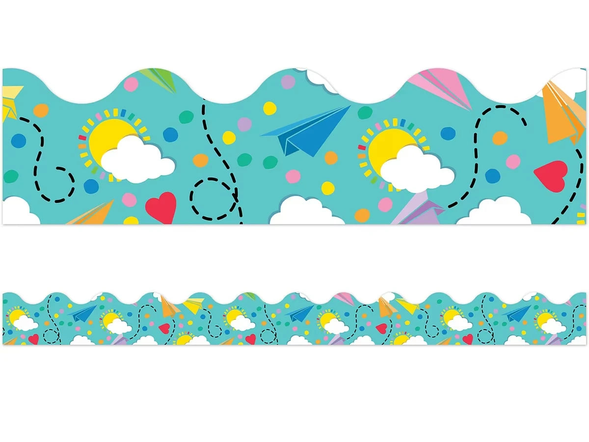 Happy Place Paper Airplane Scalloped Border - US 9653