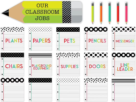 Black, White & Stylish Brights Classroom Jobs Bulletin Board Set - US 7128