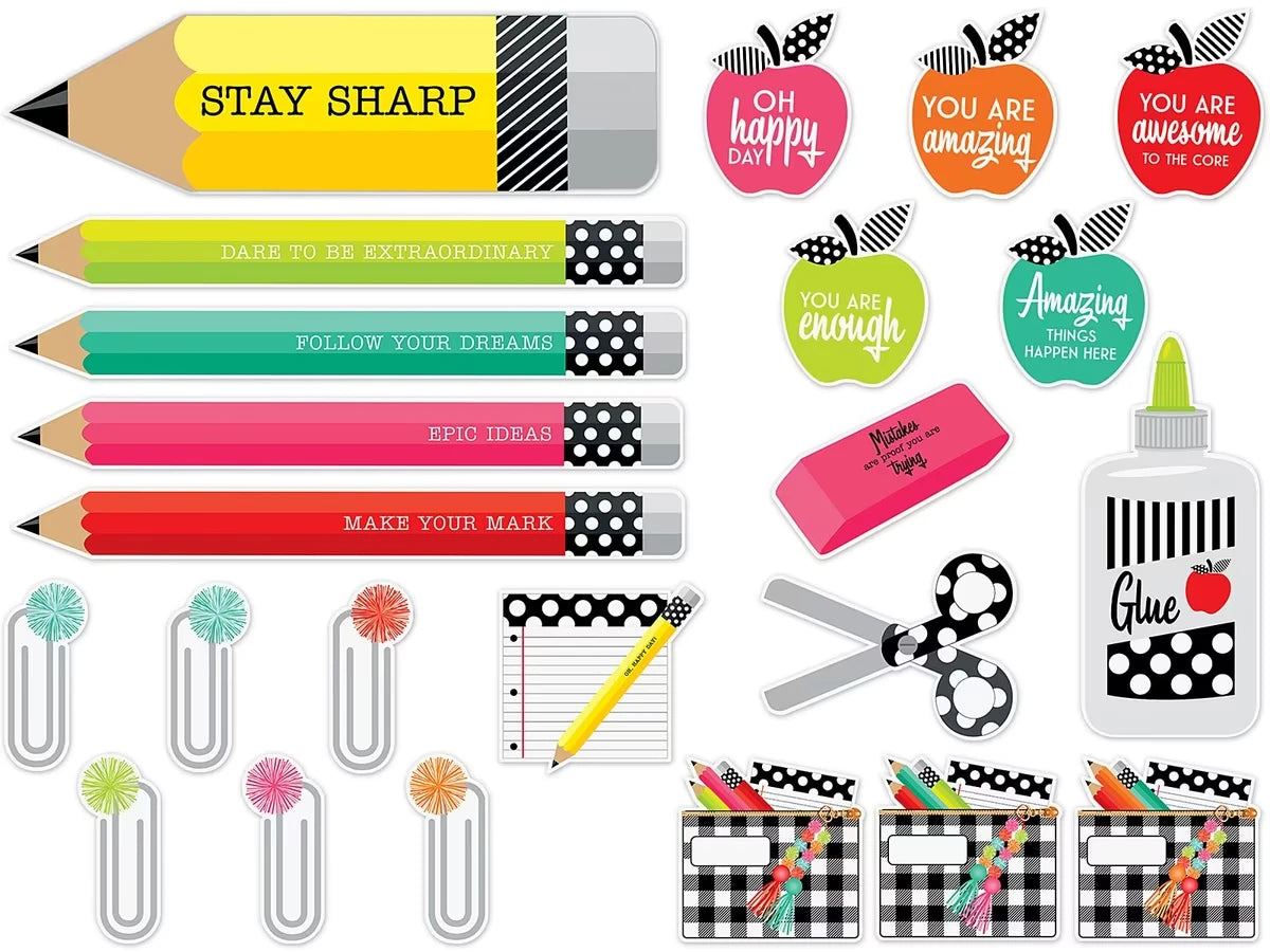 Black, White & Stylish Brights Motivational Bulletin Board Set - US 4253