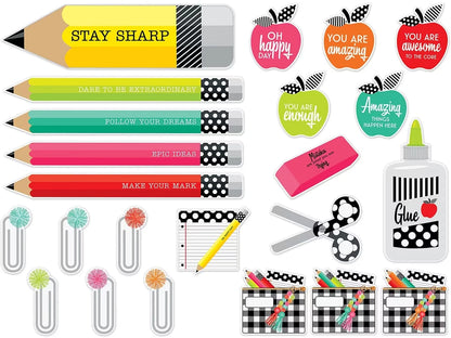 Black, White & Stylish Brights Motivational Bulletin Board Set - US 4253