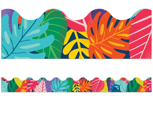 One World Colorful Leaf Scalloped Border - US 9719