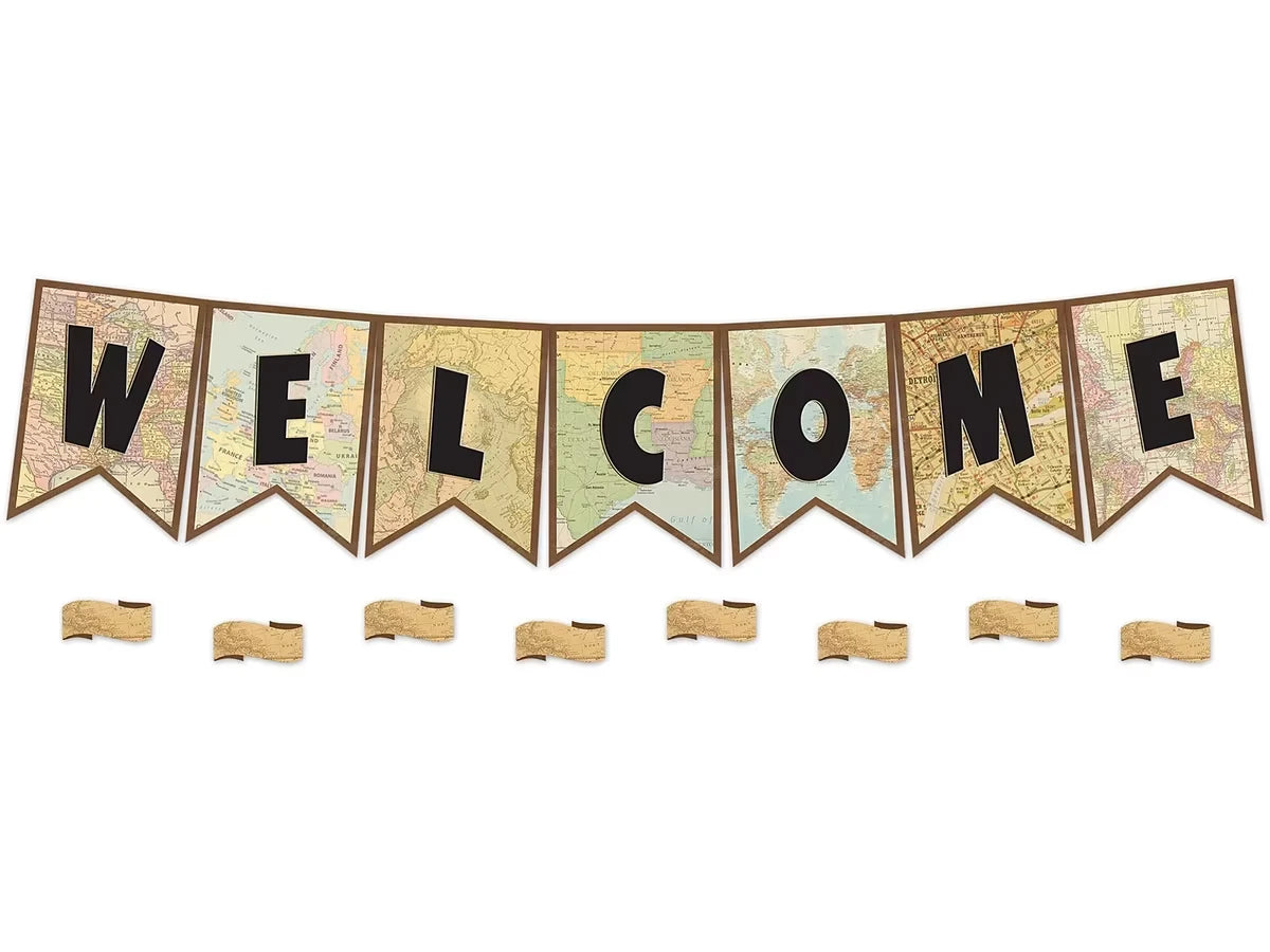 Travel the Map! Welcome Pennant Bulletin Board Set - US 5229
